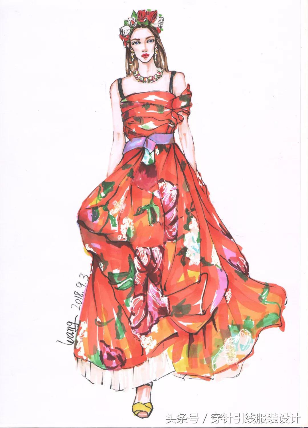 线元素服装款式图画法,y型服装手绘款式图