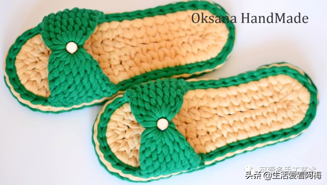 自己用毛线做布拖鞋,用布条线编拖鞋