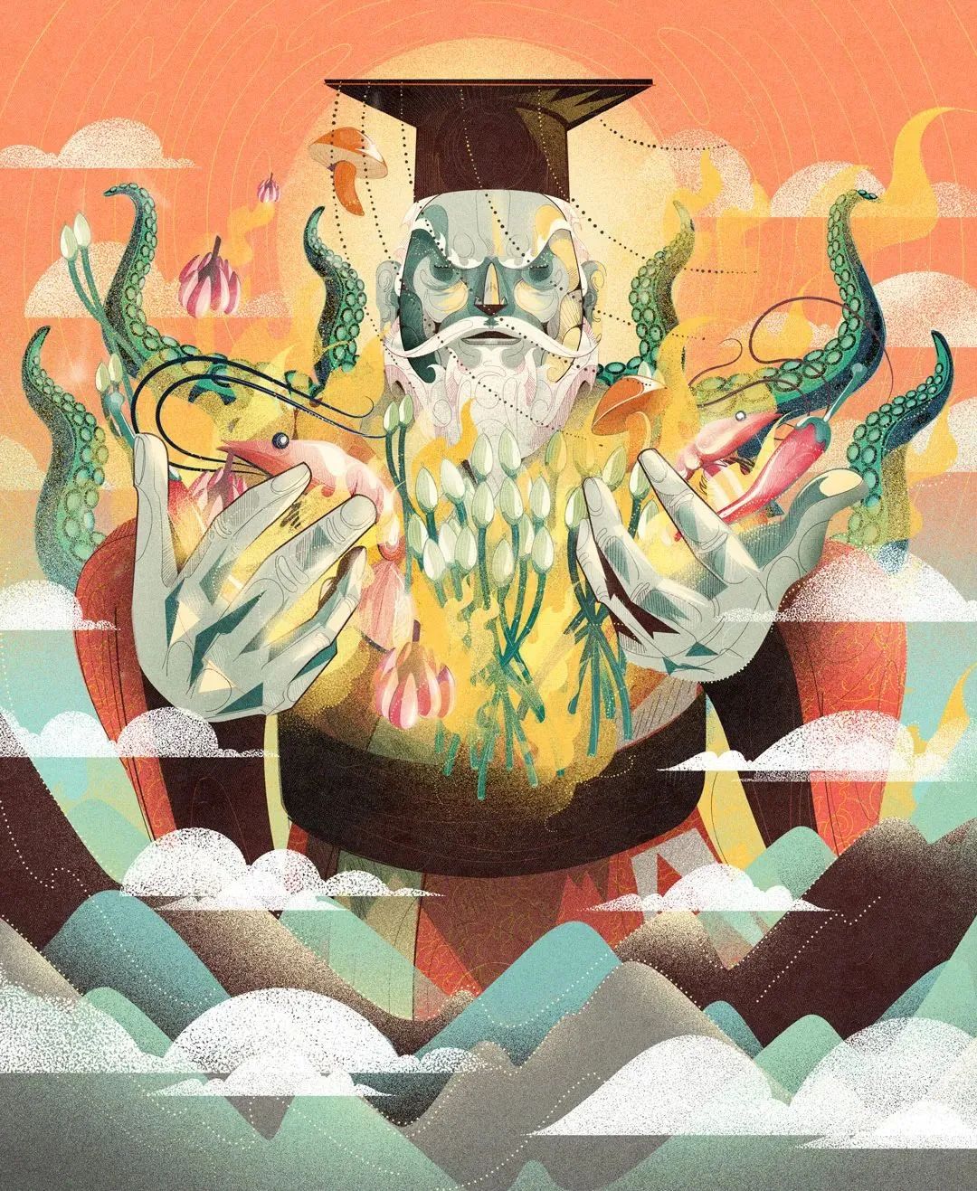 画面冲击感强烈的插画,这种手绘插画是用什么笔画的