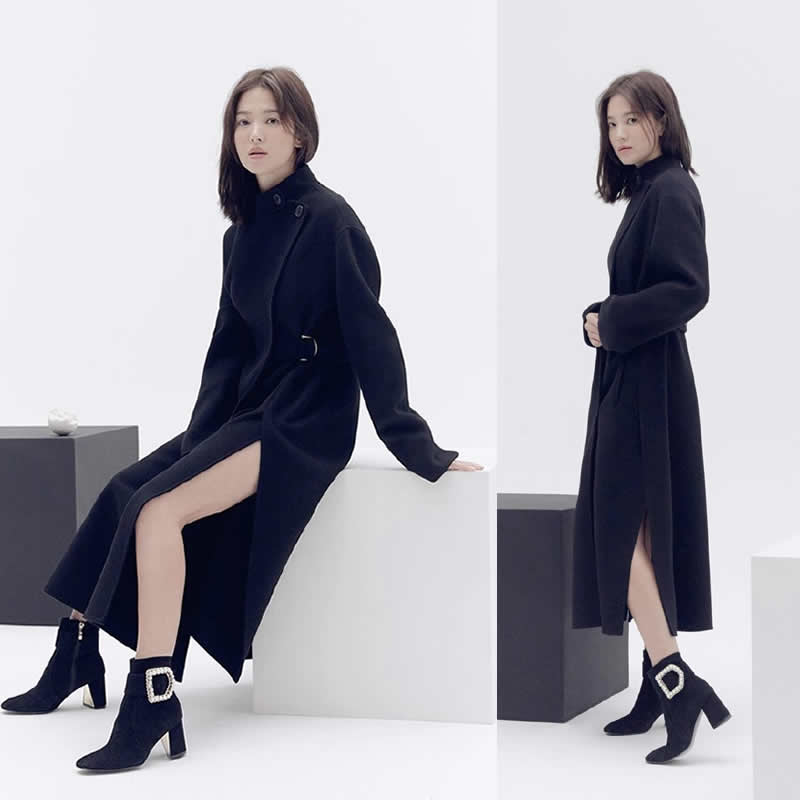 宋慧乔高领毛衣配大衣,宋慧乔千鸟格外套