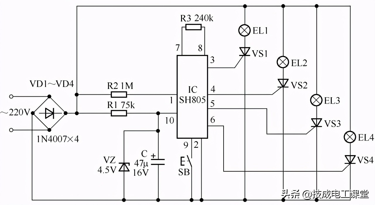 照明联动开关原理图,电灯三个开关控制一个灯的接线图