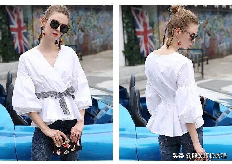 简易蝙蝠袖衬衫外搭裁剪图,女生宽松燕尾式衬衫裁剪教程