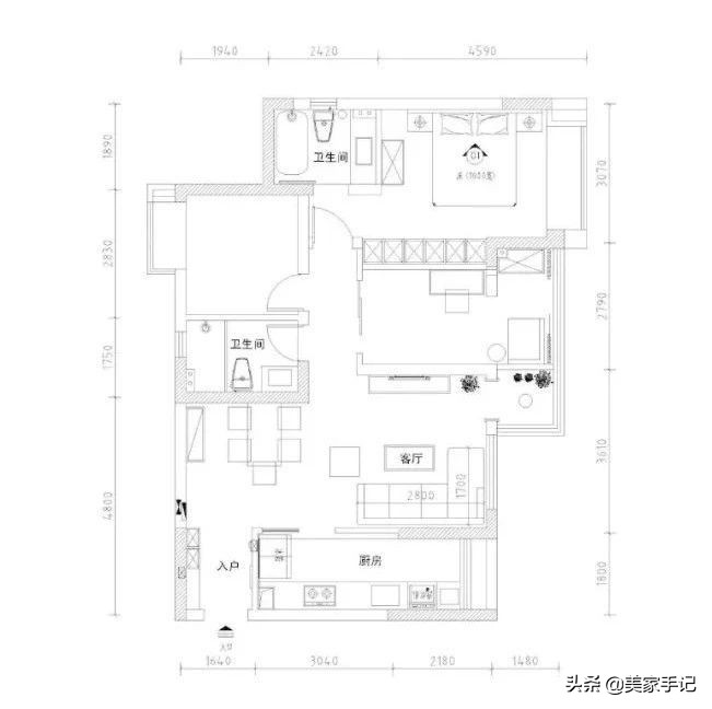 92平小三房简装效果图,3室2厅2卫石膏线装修效果图