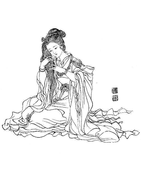 彭连熙工笔白描人物作品,工笔戏曲净角人物白描底稿