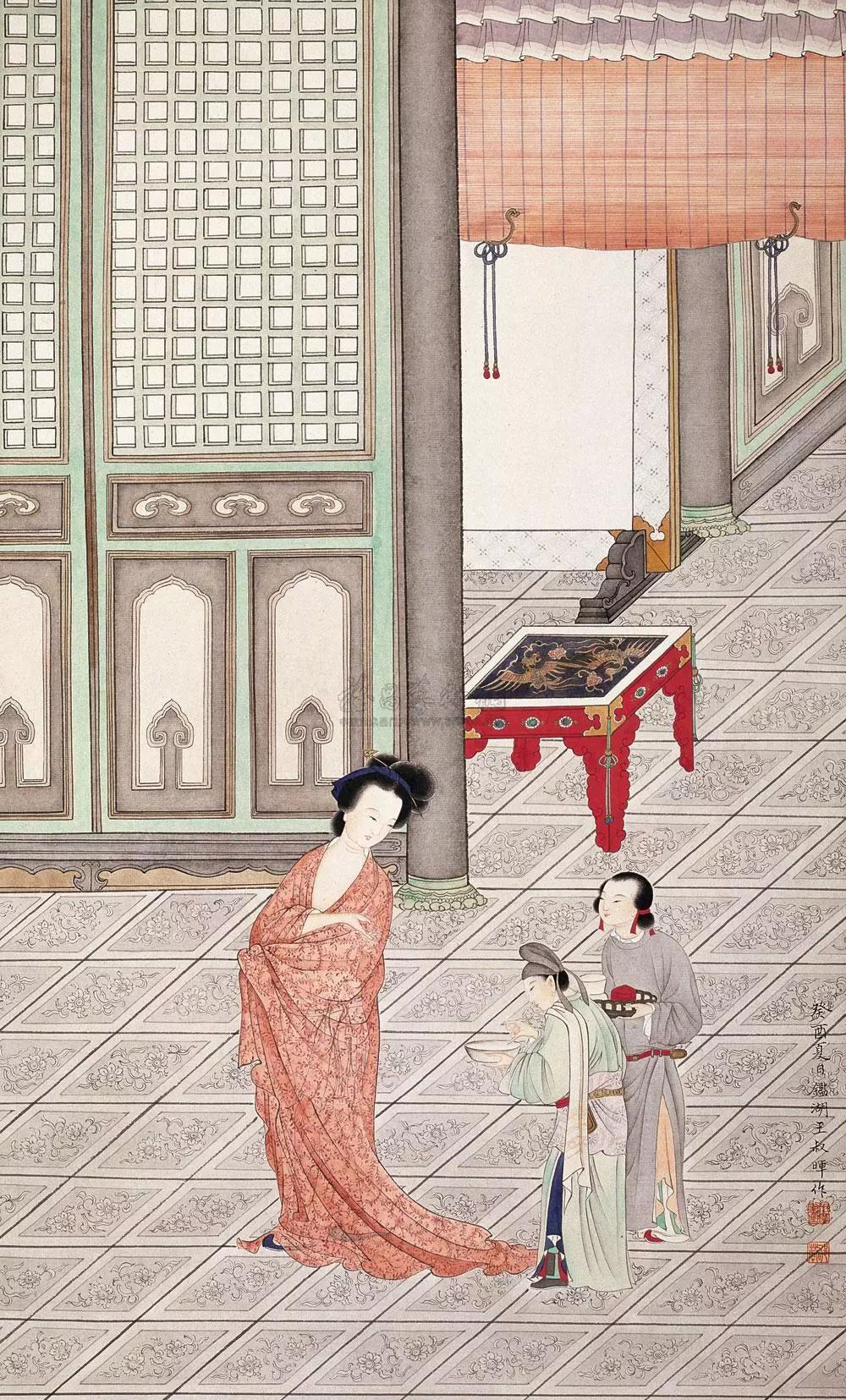 贵妃出浴图立轴设色绢本图片,贵妃出浴图国画有几幅