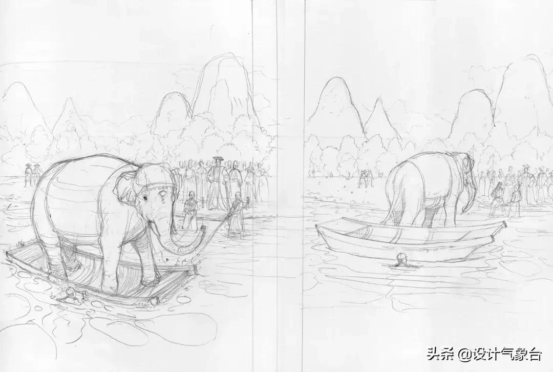 曹冲称象小学课本插图,曹冲称象绘画完整版