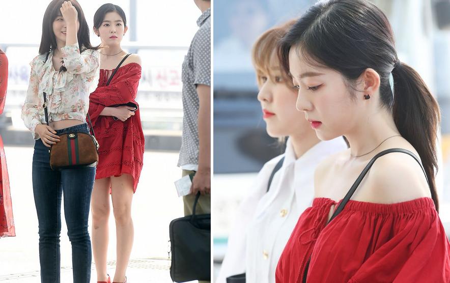 irene一字肩穿搭,露肩装怎么穿视频