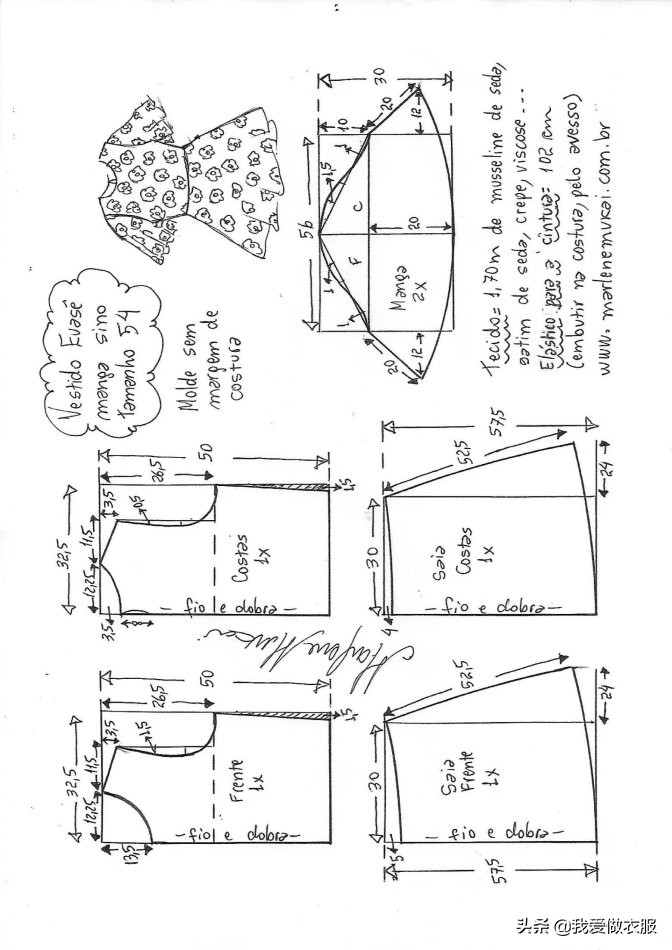 雪纺荷叶边裁剪图纸大全,雪纺裙子裁剪图样