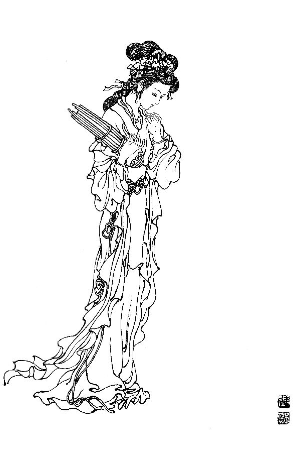 彭连熙工笔白描人物作品,工笔戏曲净角人物白描底稿