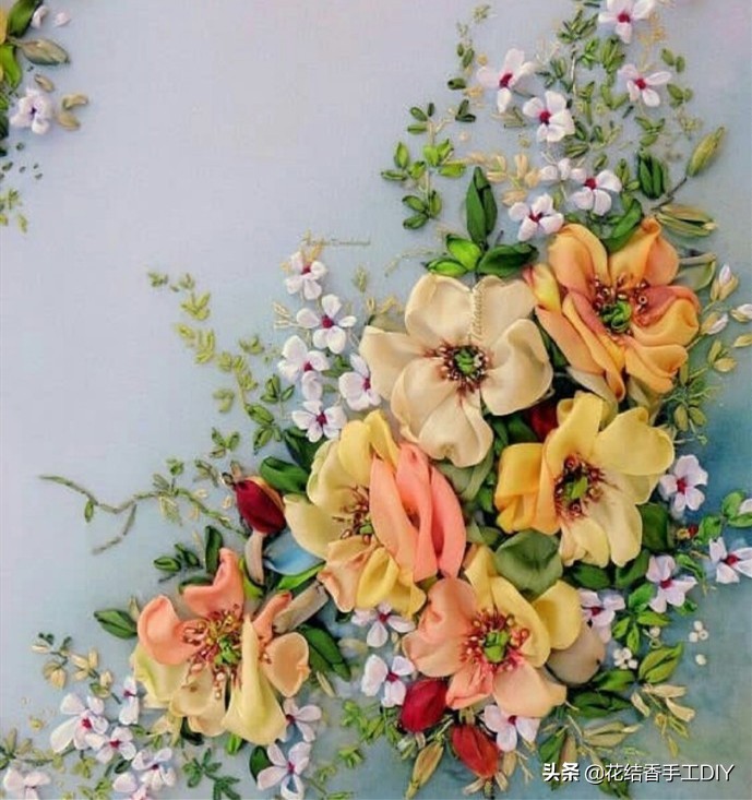 丝带绣手工刺绣,刺绣针法全针绣