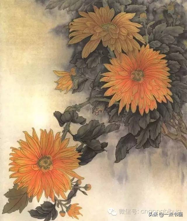 工笔画菊花入门教程步骤图,黄色工笔菊花的上色过程