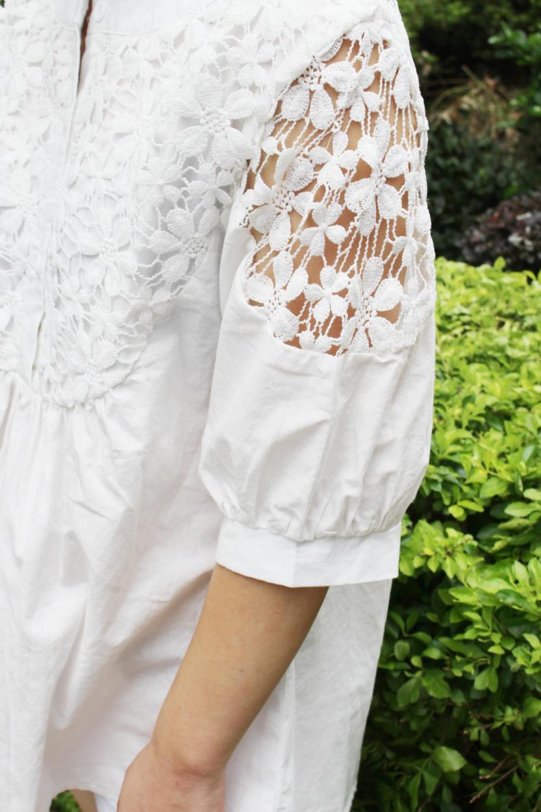 高端欧货刺绣钩花纯棉白色衬衣,验货拍照片