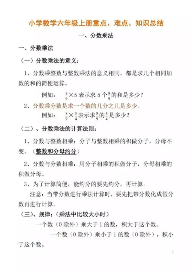 六年级上册数学全书知识点讲解,六年级北师大版数学上册知识点