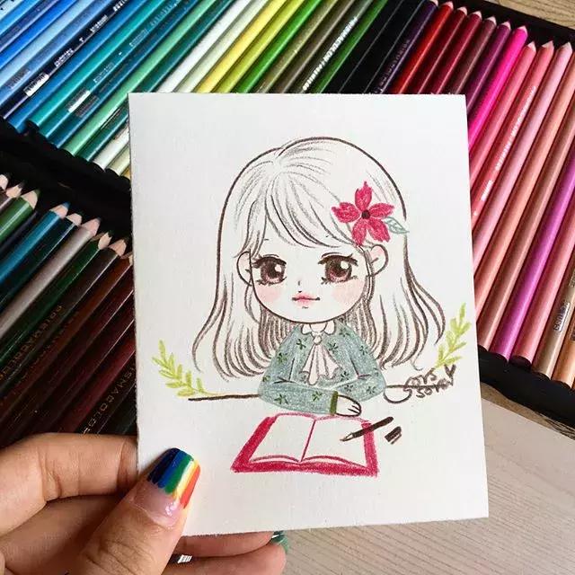 彩铅画古风人物简笔画,彩铅荷花简笔画几分钟就能学会