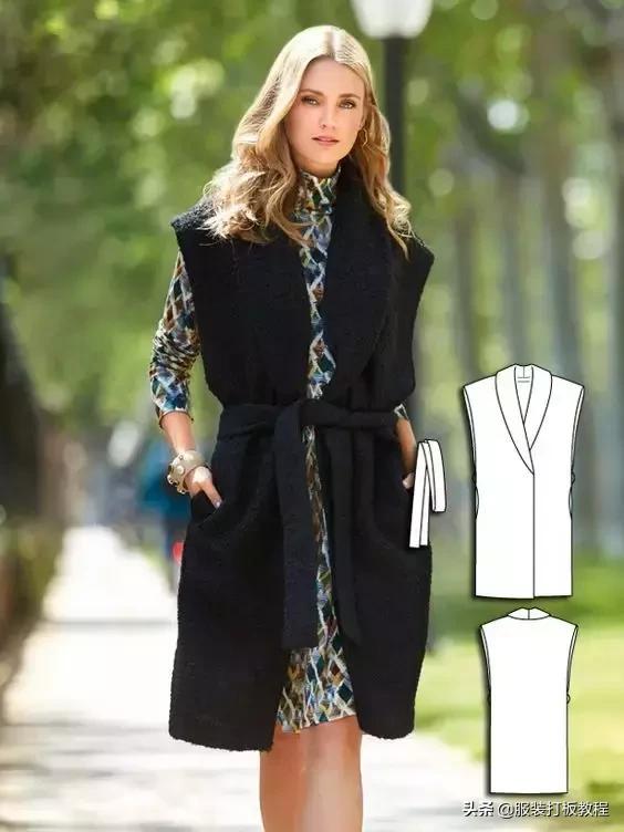 披肩连衣裙裁剪图纸教程,插肩袖浴袍风大衣裁剪