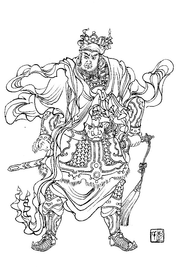 彭连熙工笔白描人物作品,工笔戏曲净角人物白描底稿