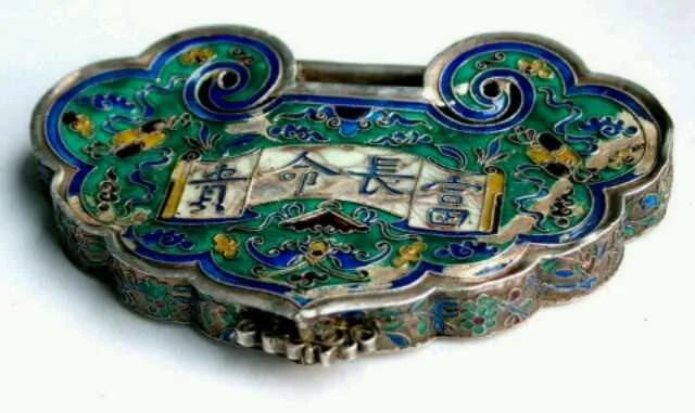 古法方形金锁,清代老银制长命锁