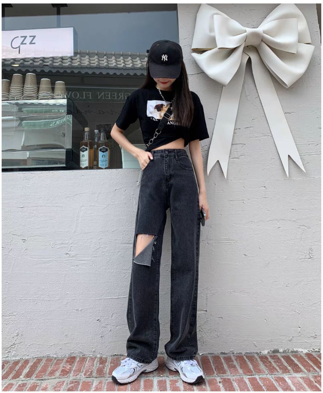 高腰阔腿裤显瘦又显高牛仔长裤,女冬高腰微喇叭长裤显瘦又显高