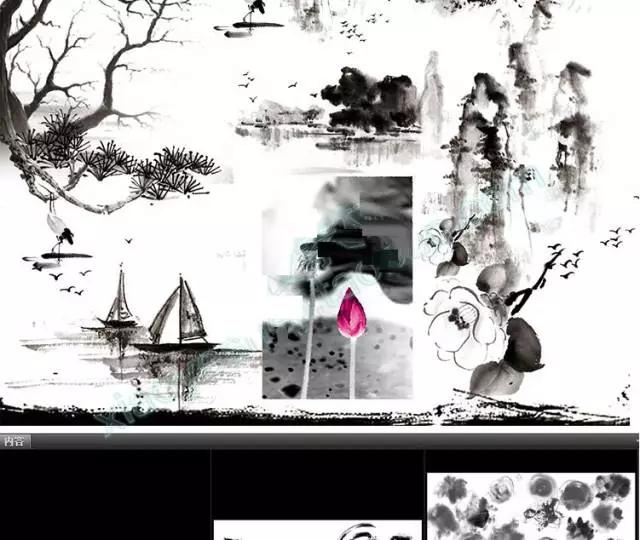 水墨笔刷免抠图,110款中国风水墨ps笔刷