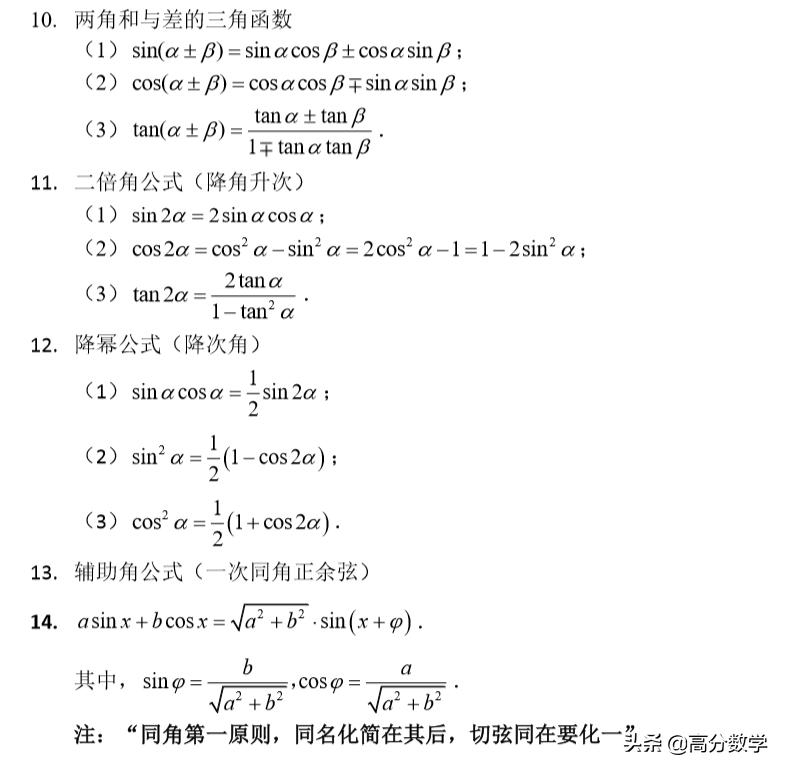 高考数学三角函数知识点归纳,高考数学三角函数大题必备知识点