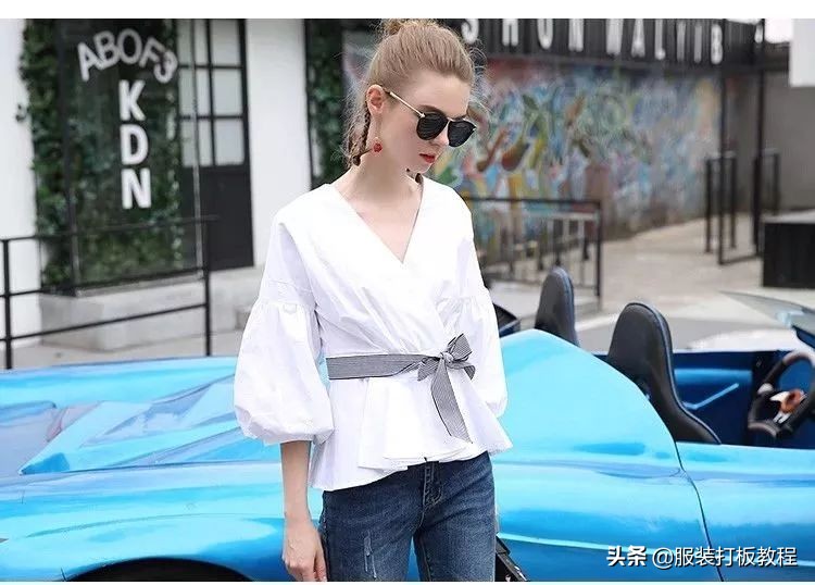 简易蝙蝠袖衬衫外搭裁剪图,女生宽松燕尾式衬衫裁剪教程