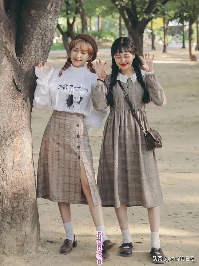 菱格纹格子裙,女人味十足的打底裙