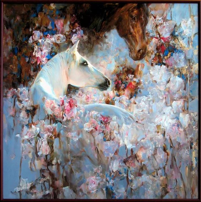 俄罗斯艺术家AydemirSaidov的人体绘画，花间的美丽少女