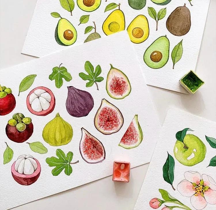 超美水彩画治愈,韩国女孩画画