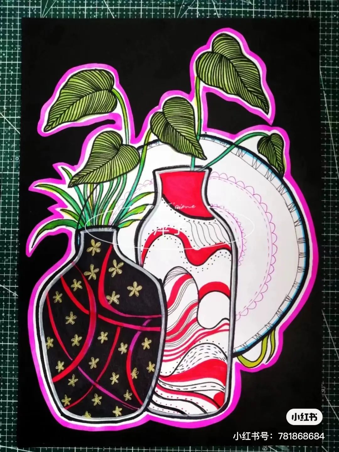 花卉简单线描创意画,花草线描画装饰