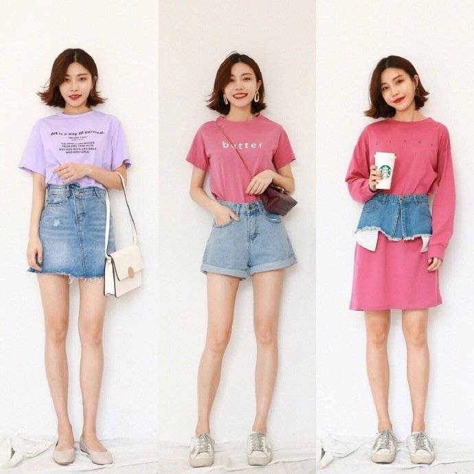 衬衫假两件穿搭搭配牛仔裙,减龄洋气小衫搭配裙子穿