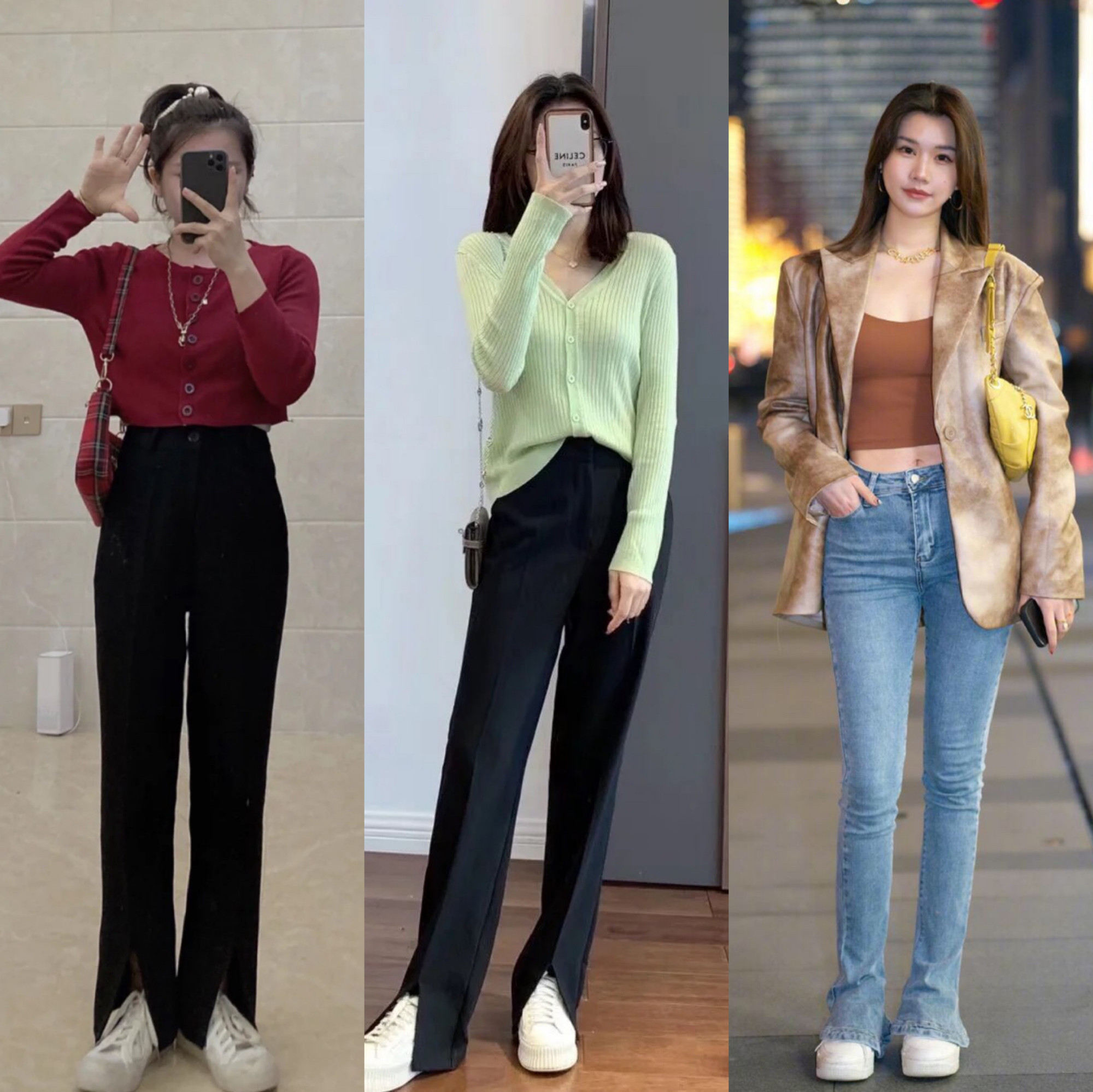 高腰牛仔开叉裤春季穿搭,今年最火的开叉裤款式