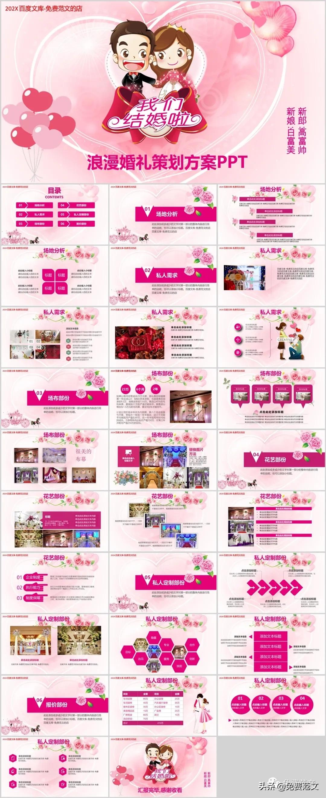 创意婚礼ppt模板图片大全,婚礼策划ppt免费模板粉红色主题
