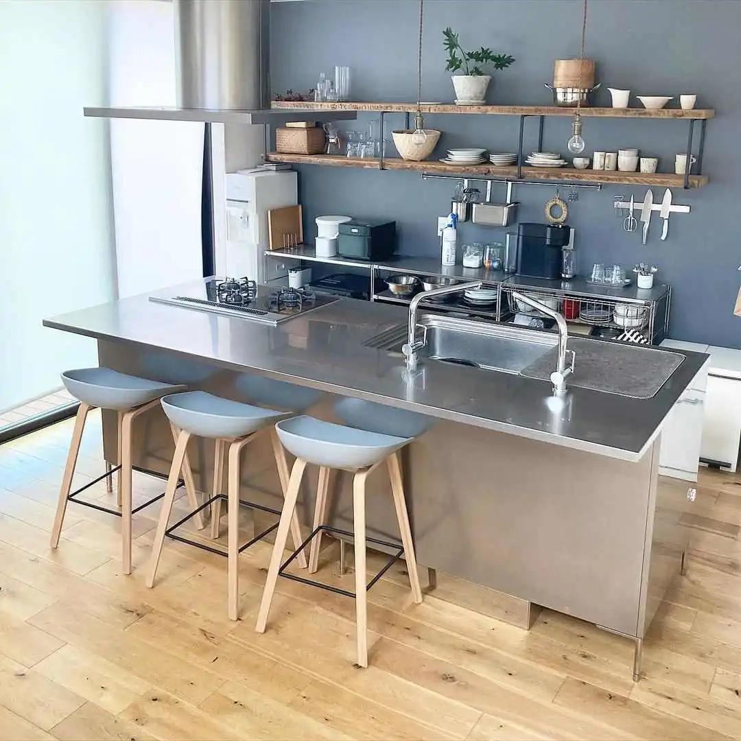 高颜值不锈钢台面橱柜,不锈钢大理石橱柜