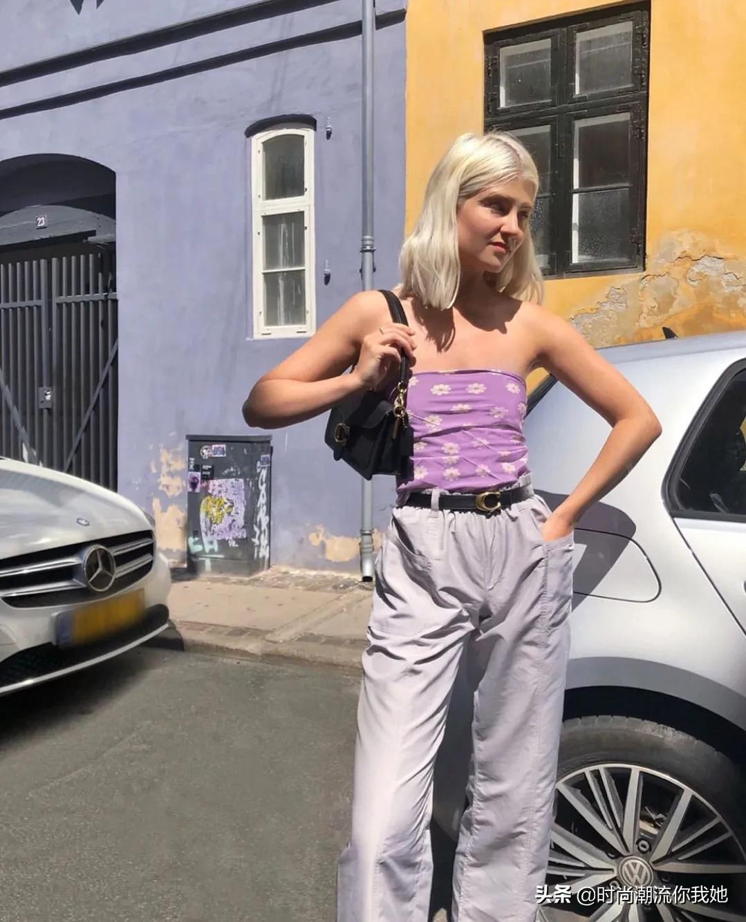 夏天穿马卡龙色系的长裤,马卡龙紫色裤子搭配