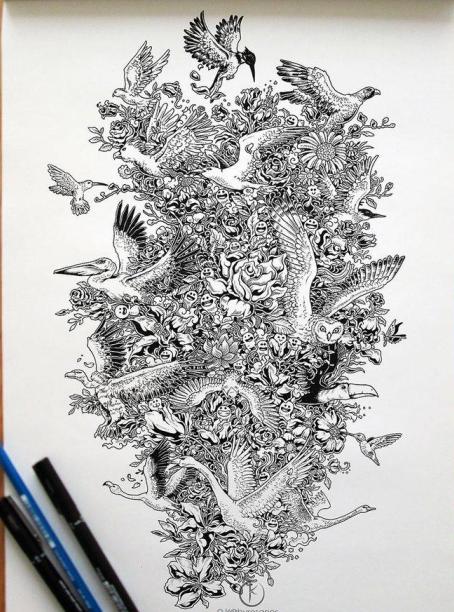 针管笔画向日葵,针管笔画100幅欣赏