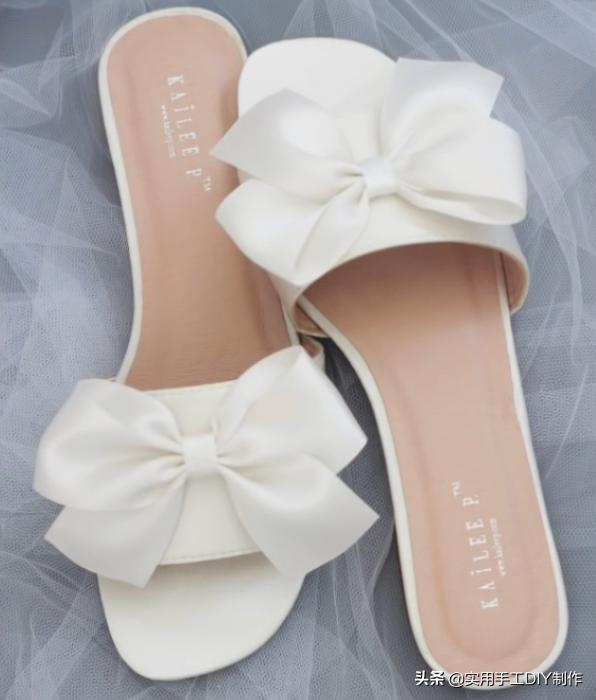 斜条纹小蝴蝶结拖鞋的织法,蝴蝶结草编拖鞋