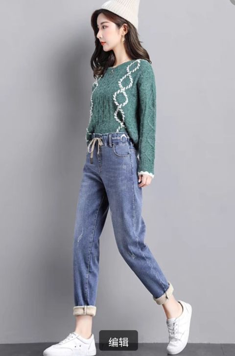 加绒牛仔保暖大码高腰显瘦,牛仔加绒打底衣外穿显瘦中长款