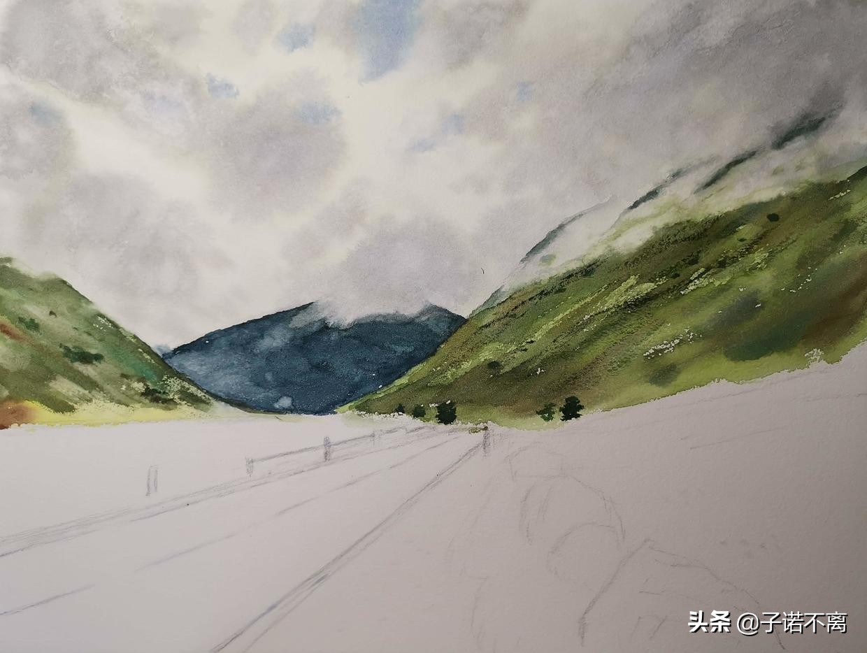 「子诺水彩」我为你翻山越岭,也安心看风景