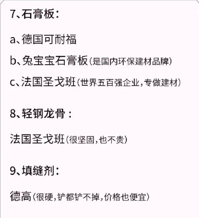 装修辅材必备品牌清单,家装半包辅材材料清单