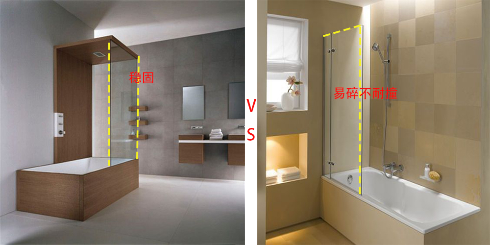 主卧卫生间半墙半玻璃隔断浴缸,卧室玻璃隔断浴缸