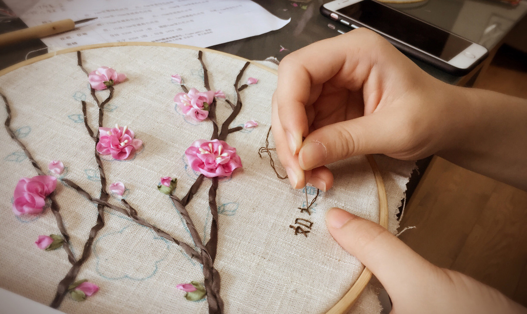 丝带绣简单的图案,丝带绣视频花样