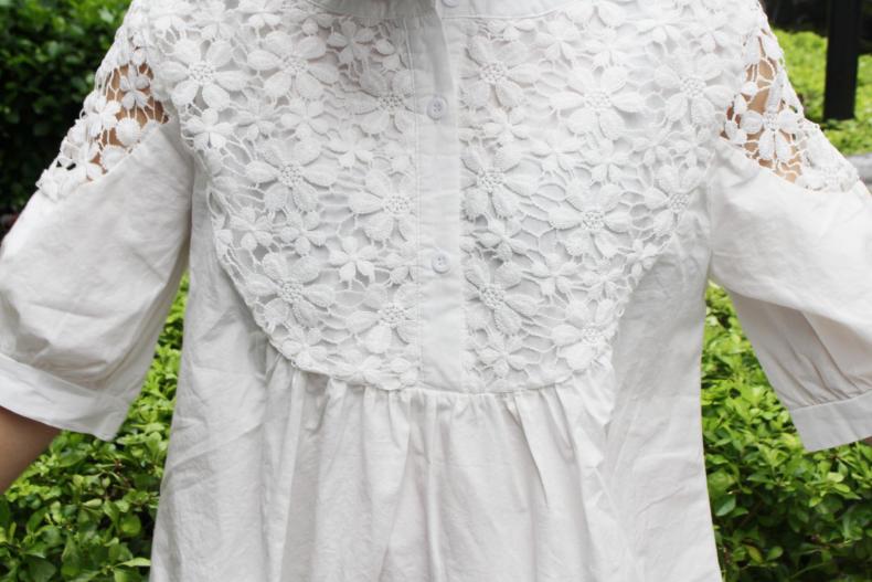 高端欧货刺绣钩花纯棉白色衬衣,验货拍照片