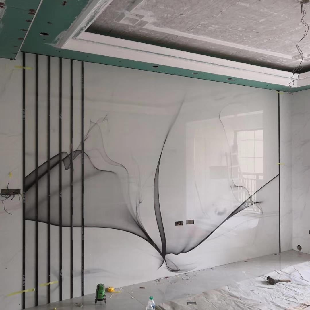 金属线造型电视背景墙,隐形门背景墙加金属线效果