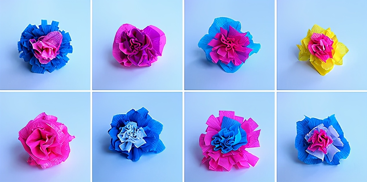 用手工纸做出来的花型装饰,软皱纹纸手工花