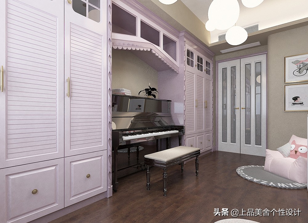 118平米美式风格，整面墙的电视柜大大提升了收纳空间