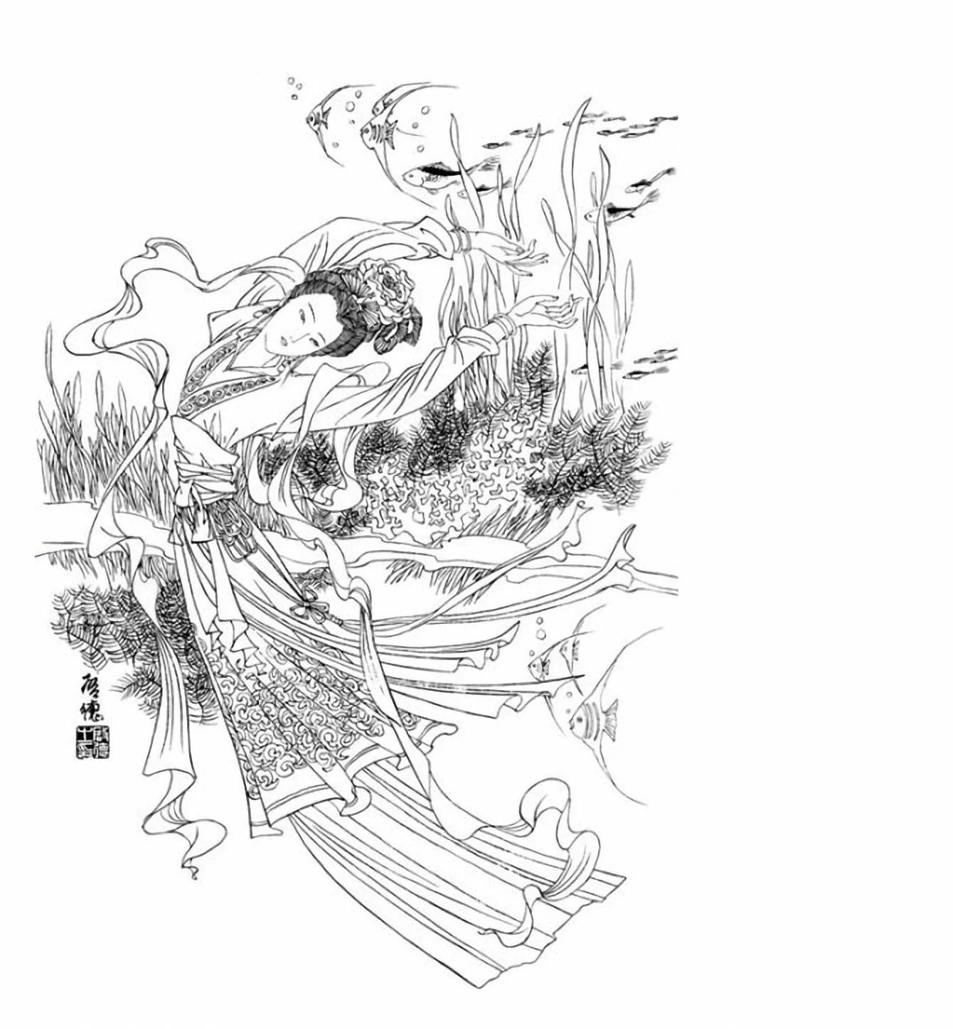 图谱神话人物工笔画白描,国画工笔人物白描图片大全大图