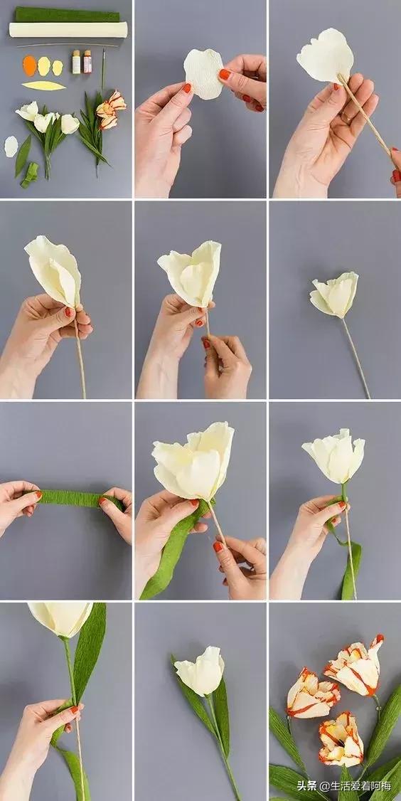 皱纹纸花朵手工艺术,纸艺玫瑰花的制作方法皱纹纸