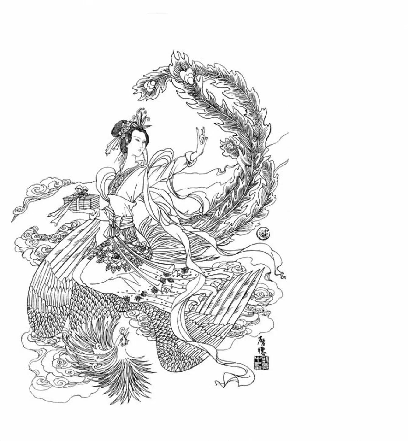 图谱神话人物工笔画白描,国画工笔人物白描图片大全大图