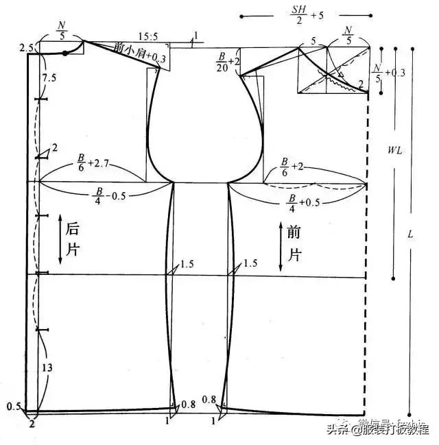 服装制版常用尺寸整理,服装衬衫打版制版图