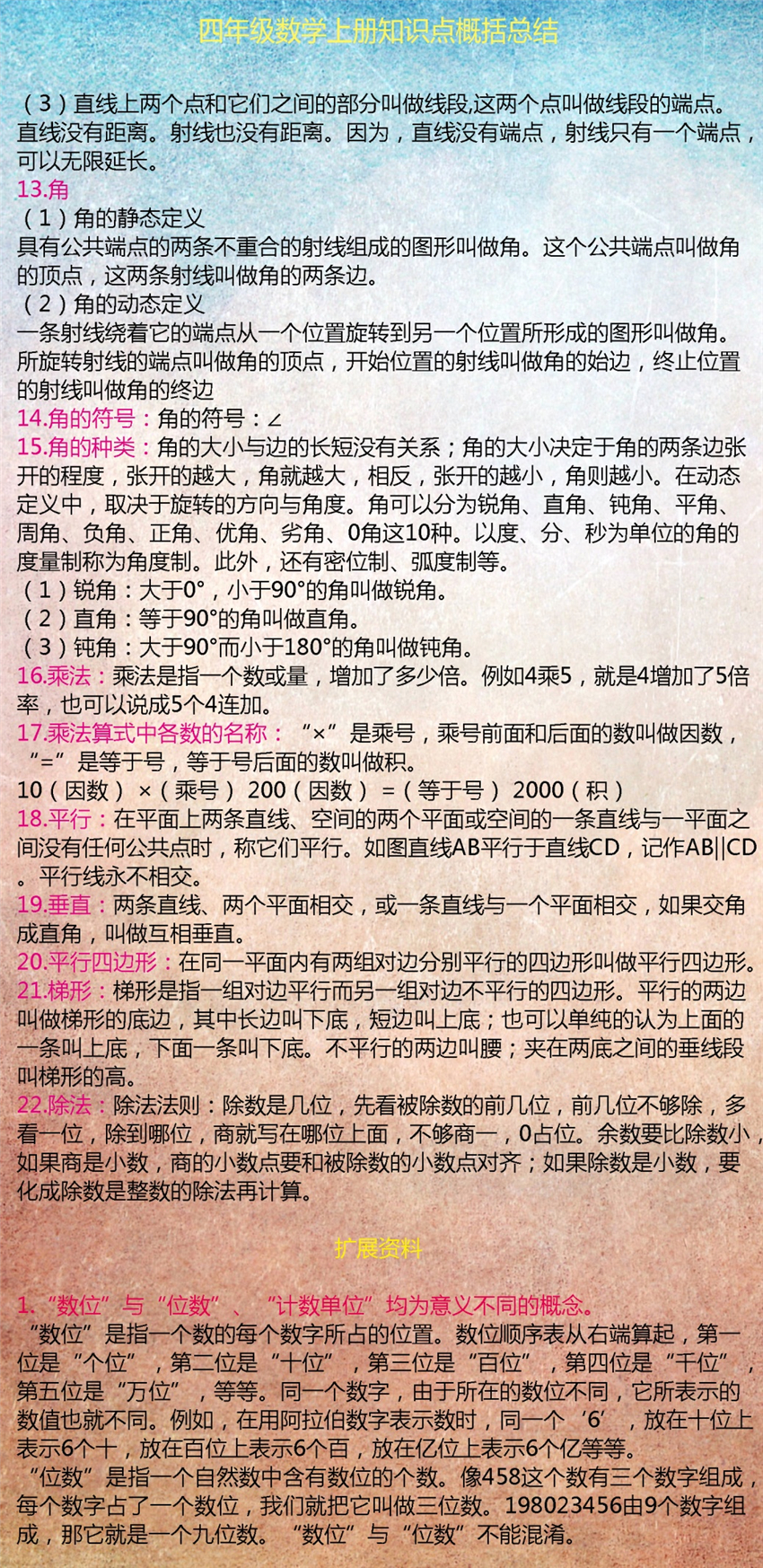 人教版小学数学四年级下册知识点,小学数学四年级知识点思维导图